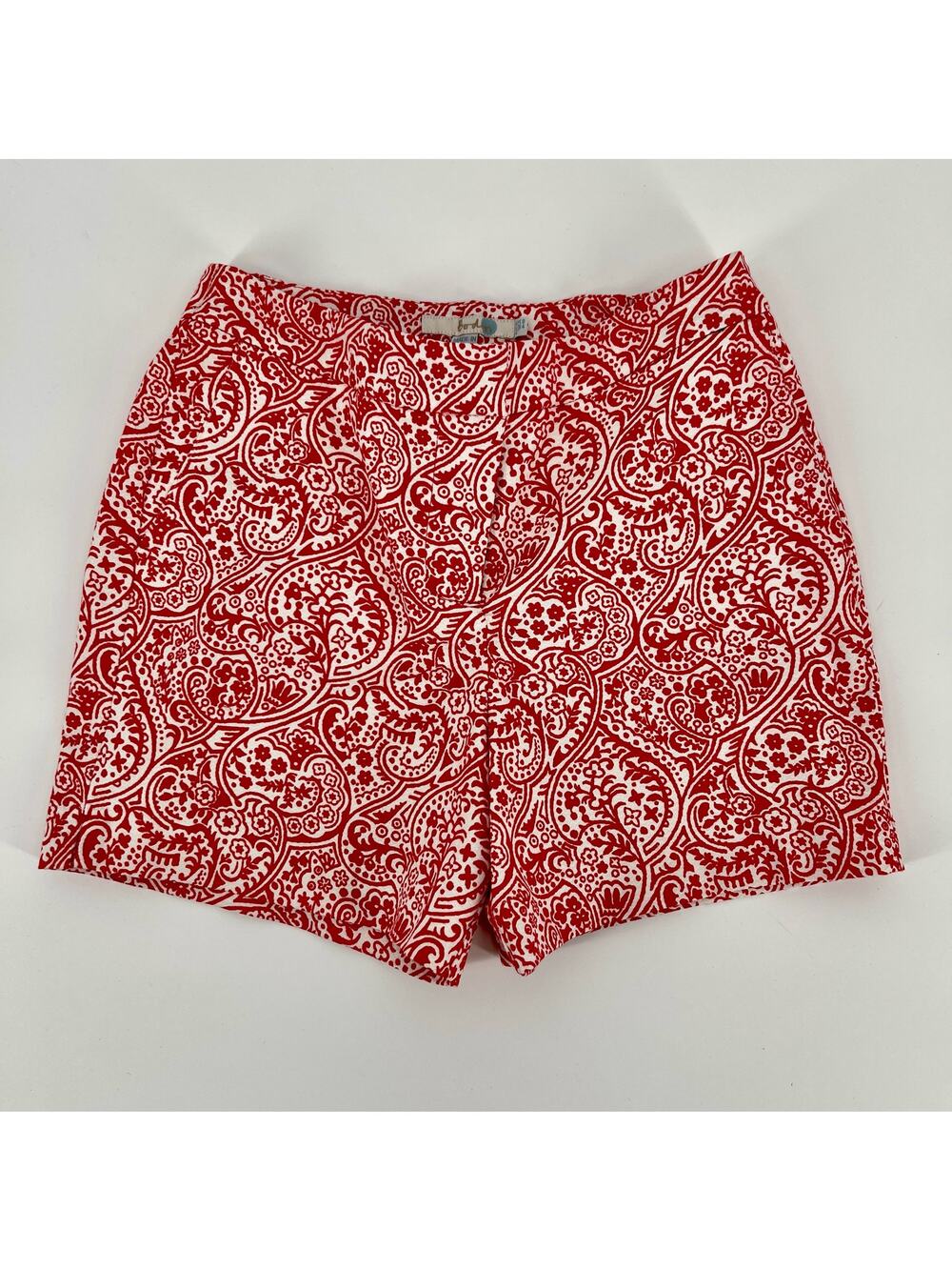 Boden Textured Richmond Shorts US Sz 4 Red Paisley Flat Front Chino 4 in Inseam